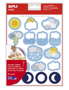 Sachet d'autocollants météo Apli - 51 autocollants sur 3 feuilles - Adhésif amovible - Développé avec des enseignants - Adhésif 