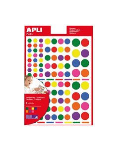 Sachet d'autocollants ronds amovibles Apli - Trois tailles assorties - 624 autocollants - Développe la motricité et la créativit