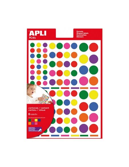 Sachet d'autocollants Apli assortis - Adhésif amovible - Différentes formes et tailles - 668 autocollants - Développement psycho