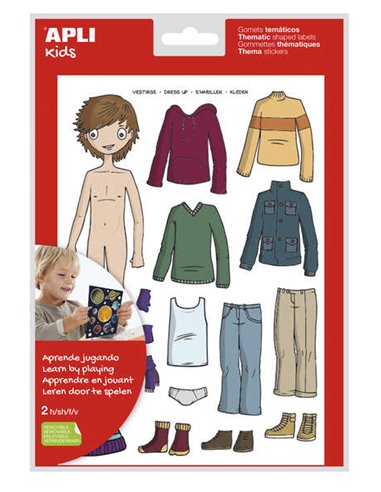 Sachet d'autocollants Apli Dress-Up Boy - 35 autocollants - Adhésif amovible - Développé en collaboration avec des enseignants -