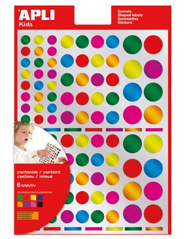 Pack de 624 autocollants ronds Apli - Adhésif amovible - Finition métallique - Idéal pour les écoles maternelles - Développement