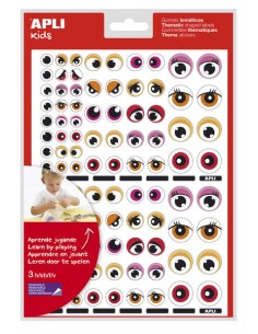 Sachet de 312 autocollants thématiques avec yeux - Adhésif amovible - Développe la motricité - Identifie les émotions - Rose et 