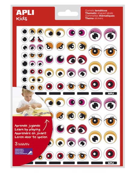 Sachet de 312 autocollants thématiques avec yeux - Adhésif amovible - Développe la motricité - Identifie les émotions - Rose et 