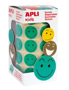 Autocollants Apli Happy Face Vert Ø 20 mm - Adhésif amovible - 900 autocollants par rouleau - Idéal pour motiver et récompenser 