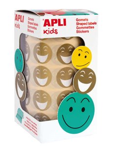 Autocollants Apli Happy Face Dorés - Ø 20 mm - Adhésif amovible - 900 unités par rouleau