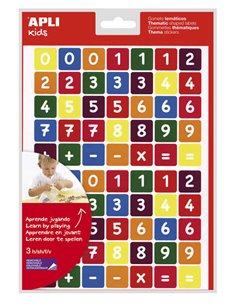 Sachet d'autocollants Apli Numbers - 210 autocollants sur 3 feuilles - Adhésif amovible - Apprentissage des nombres et du calcul