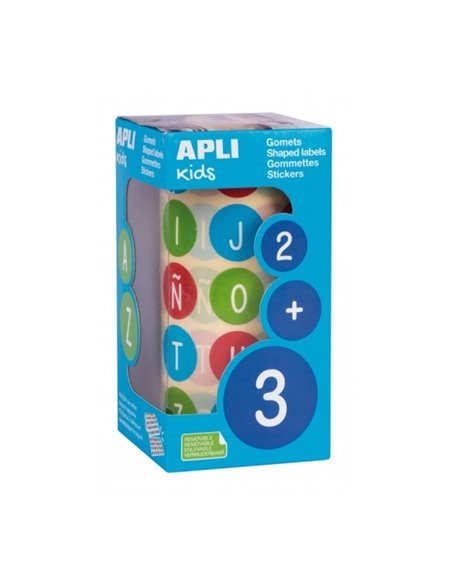 Rouleau d'autocollants ronds Apli ABC - Adhésif amovible - 900 autocollants - Favorise l'apprentissage - Adhésif à base d'eau - 