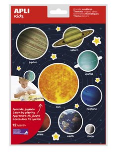 Autocollants thématiques Apli Système solaire - 240 autocollants sur 12 feuilles - Adhésif amovible - Idéal pour l'apprentissage