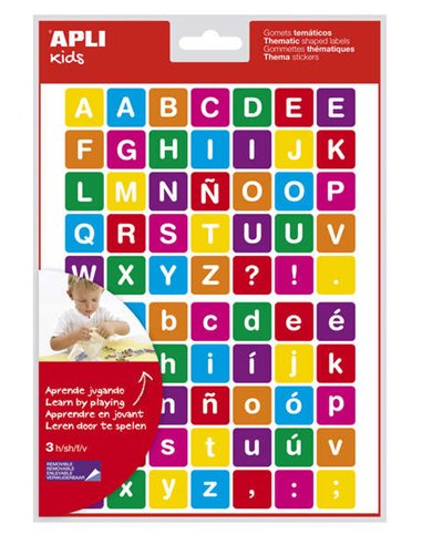 Autocollants thématiques Apli Lettres - 210 autocollants sur 3 feuilles - Adhésif amovible - Aide à l'identification et à la pro
