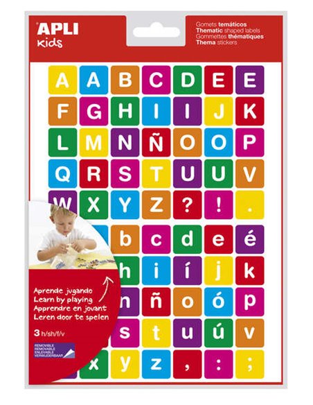 Autocollants thématiques Apli Lettres - 210 autocollants sur 3 feuilles - Adhésif amovible - Aide à l'identification et à la pro