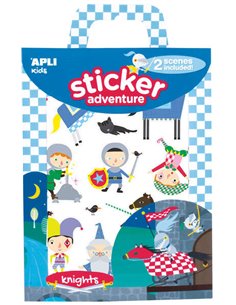Coffret d'autocollants papier thème Chevaliers Apli - 2 scènes 45 x 20 cm - 2 planches d'autocollants amovibles - Boîte avec poi