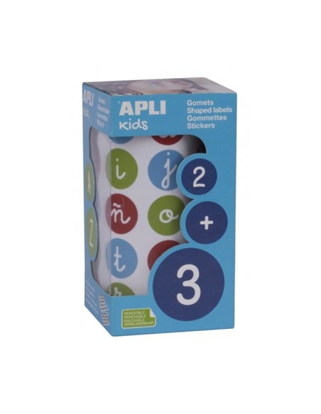 Rouleau d'autocollants ronds Apli amovibles ABC - Lettres minuscules et signes - 900 autocollants - Favorise l'apprentissage et 