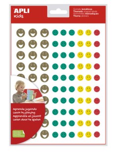 Mini autocollants Happy Face Apli - 180 autocollants par sachet - 4 styles de visage différents - Adhésif amovible - Motive et r