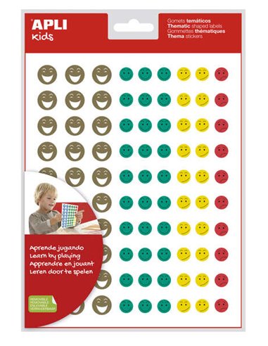 Mini autocollants Happy Face Apli - 4 styles de visage différents - 1 080 autocollants par sachet - Adhésif amovible - Motive et