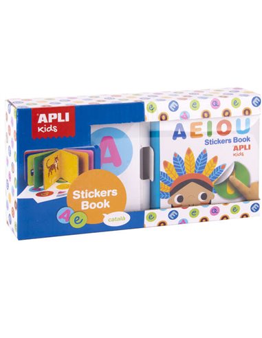 Livre d'autocollants éducatifs Apli Voyelles - Format 100x100x40 - 10 pages en carton rigide de 3 mm - 5 planches d'autocollants