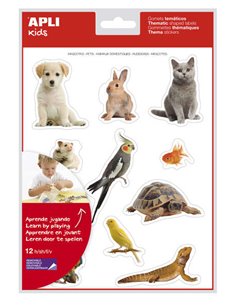 Autocollants réalistes sur le thème des animaux de compagnie Apli - 132 autocollants sur 12 feuilles - Adhésif amovible - Idéal 