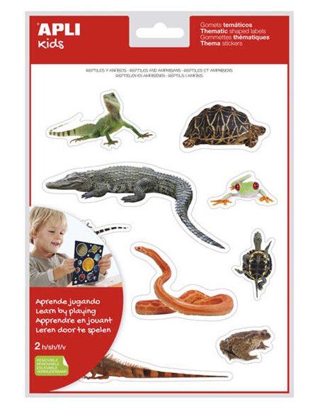 Autocollants thématiques réalistes Apli Reptiles et Amphibiens - 20 autocollants - Images réalistes pour mettre en relation les 