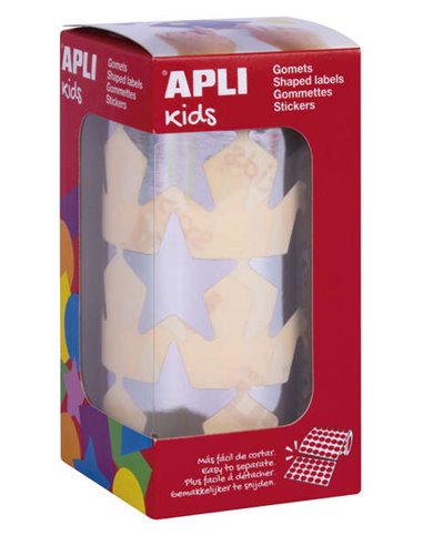 Apli Gomets Étoile Argent Métallique - 33 mm - Adhésif Permanent - 708 Gomets par Rouleau - Séparation Facile