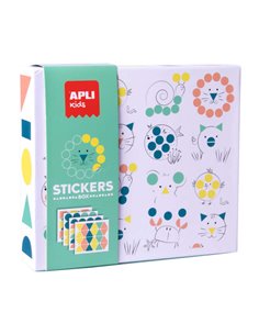 Coffret d'autocollants animaux Apli Kids - 8 feuilles illustrées de 200 g - 8 feuilles d'autocollants géométriques amovibles - G