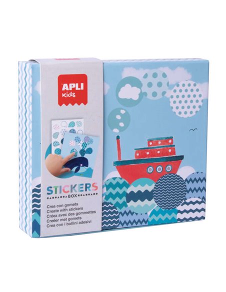 Coffret d'autocollants bateau pour enfants Apli - 8 feuilles illustrées de 200 g - 8 feuilles d'autocollants géométriques amovib