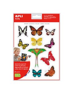 Autocollants papillons thématiques réalistes Apli - 24 unités par sachet - Adhésif amovible - Photographies couleur - Adhésif à 