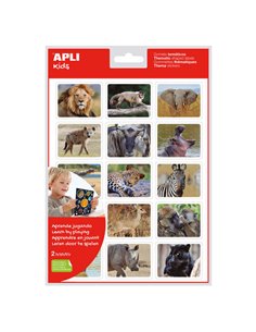 Autocollants Apli Animaux réalistes dans leur habitat - 30 autocollants rectangulaires thématiques par sachet - Images réalistes