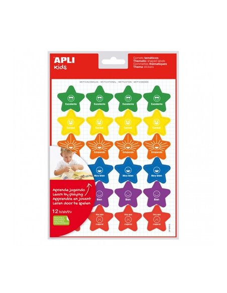 Sachet d'autocollants de motivation Apli - Adhésif amovible - 288 autocollants - 6 styles d'étoiles avec phrases - Adhésif à bas