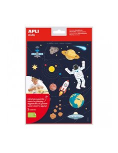 Sachet d'autocollants Apli Space - Adhésif amovible - Développe la motricité - Idéal pour les écoles - Adhésif à base d'eau - Sa