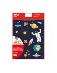 Sachet d'autocollants Apli Space - Adhésif amovible - Développe la motricité - Idéal pour les écoles - Adhésif à base d'eau - Sa