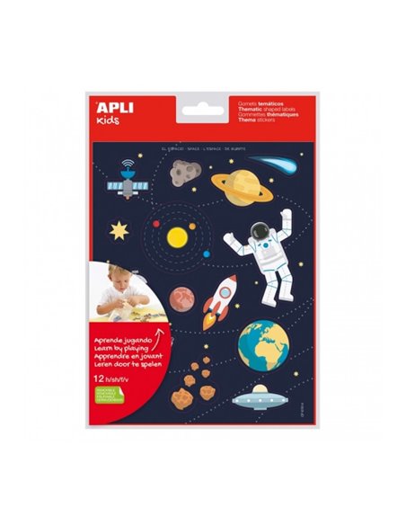 Sachet d'autocollants Apli Space - Adhésif amovible - Développe la motricité - Idéal pour les écoles - Adhésif à base d'eau - Sa