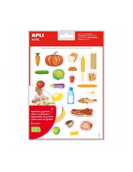 Sac d'autocollants Apli sur le thème de l'alimentation saine - Autocollant amovible - Illustrations amusantes - Stimule la motri