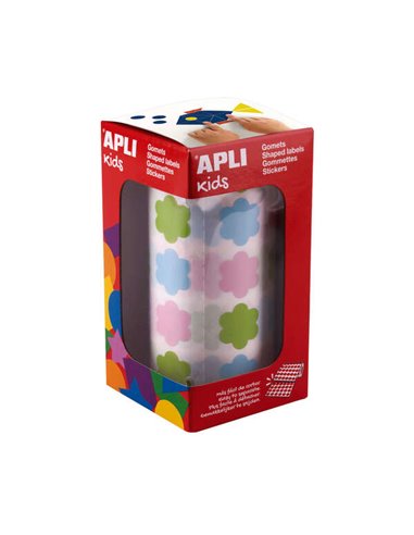 Rouleau de 900 autocollants Apli Kids en forme de fleurs - Adhésif à base d'eau - Sans solvant - Matériaux 100 % recyclables - C