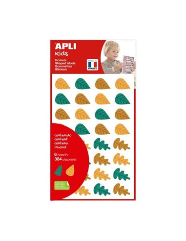 Sachet de 384 autocollants Apli Kids en forme de feuilles d'arbre - Adhésif amovible - Formes et couleurs assorties