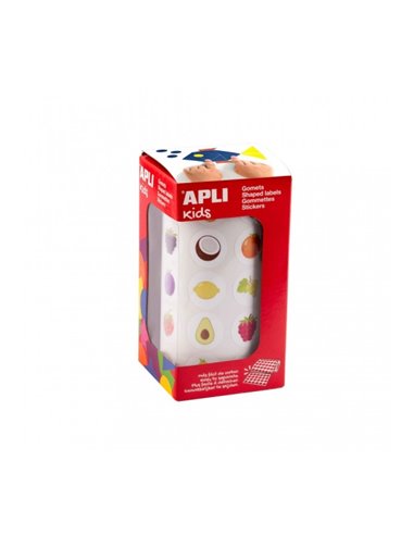 Rouleau d'autocollants Apli Fruit - Adhésif permanent - 900 autocollants - Formes assorties - Idéal pour la garderie - Développe