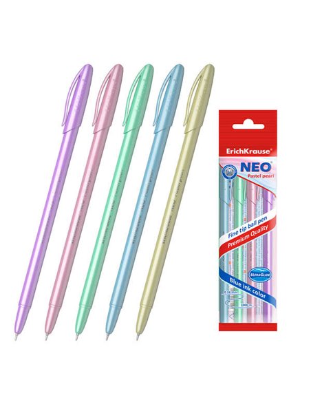 Erichkrause Lot de 5 stylos à bille Neo Pastel Pearl - Pointe aiguille sophistiquée - Encre à faible viscosité - Couleurs pastel