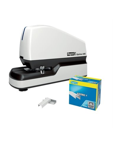 Agrafeuse électrique de bureau Rapid Optima 60E + boîte de 5 000 agrafes - Jusqu'à 60 feuilles - Adaptateur secteur inclus - Bla