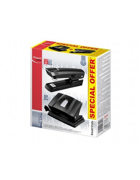 Pack agrafeuse métal Maped Essentials E3543 + perceuse métal E4024 - Agrafe jusqu'à 25 feuilles simultanément - Compatible avec 