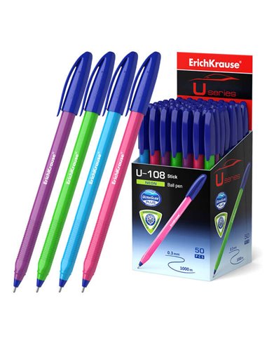 Stylo à bille Erichkrause U-108 Neon Stick 1.0 - Technologie Ultra Glide - Couleur bleue