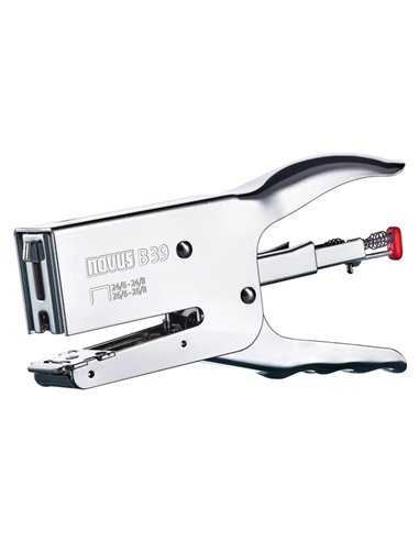 Agrafeuse-pince métallique Novus B 39 - Jusqu'à 50 feuilles - Agrafes fermées et ouvertes - Couleur chrome
