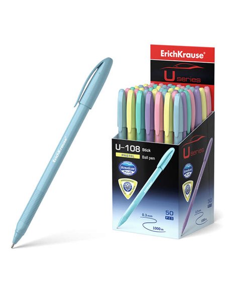 Stylo à bille Erichkrause U-108 Pastel Stick 1.0 - Technologie Ultra Glide - Encre bleue