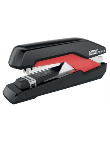 Agrafeuse de bureau Rapid Supreme SO60 - Jusqu'à 60 feuilles - Pour agrafes 24/6-8+, 26/6-8+ - Agrafage à plat - Noir/Rouge