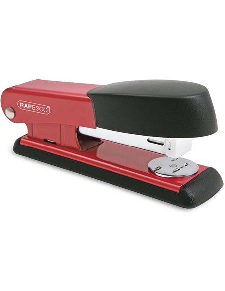 Agrafeuse de bureau métallique Rapesco Bowfin - Jusqu'à 25 feuilles - Agrafes 26/6, 24/6 - Agrafage fermé et ouvert - Rouge/Noir