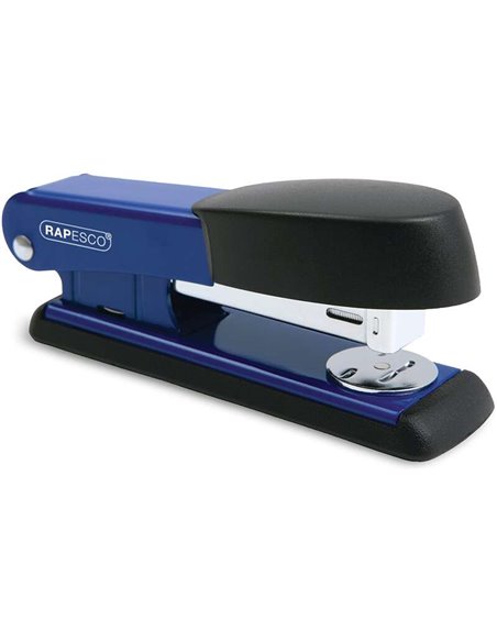 Agrafeuse de bureau métallique Rapesco Bowfin - Jusqu'à 25 feuilles - Agrafes 26/6, 24/6 - Agrafage fermé et ouvert - Bleu/Noir