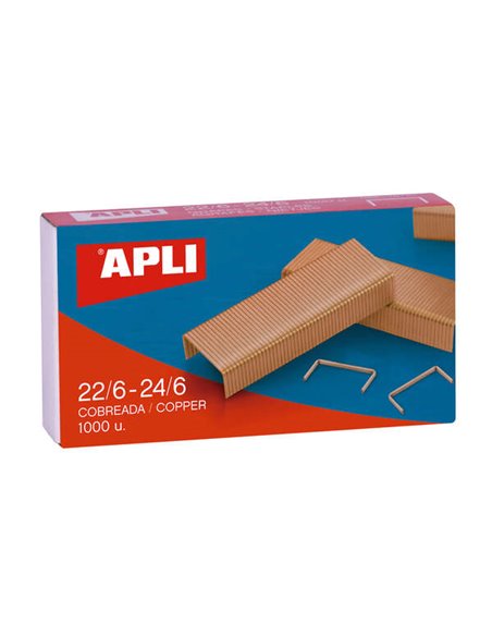 Agrafes en cuivre galvanisé Apli 22/6 - 24/6 - Capacité de 30 feuilles - Matériau durable et résistant - Extrémités pointues pou