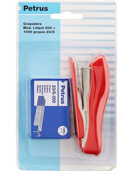 Agrafeuse Petrus 200 Liliput + 1 boîte d'agrafes 23/6-200 - Jusqu'à 12 feuilles - Agrafes 23/6 - Agrafes fermées et clouées - Co