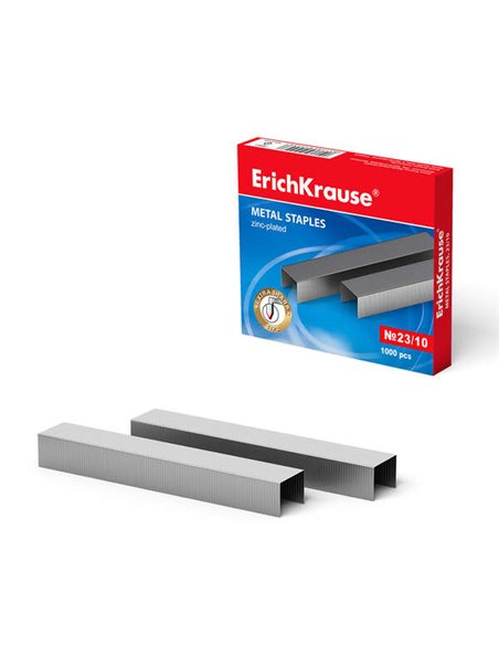 Boîte de 1 000 agrafes Erichkrause n° 23/10 - Haute qualité et résistance accrue - Résistantes à la corrosion - Couleur argent