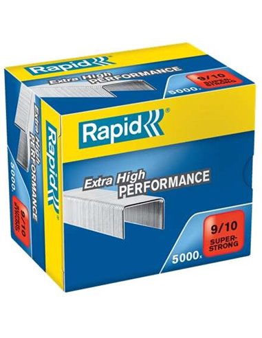 Boîte de 5 000 agrafes Rapid Super Strong 9/10 - De 40 à 70 feuilles - Fil galvanisé super renforcé - Broche de 10 mm