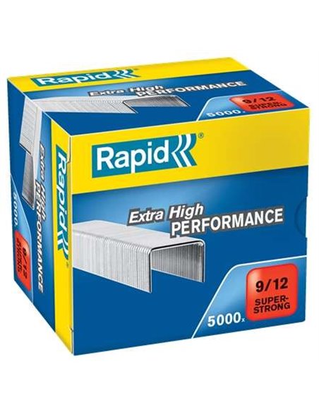 Boîte de 5 000 agrafes 9/12 Rapid Super Strong - 60 à 90 feuilles - Fil galvanisé super renforcé - Broche de 12 mm