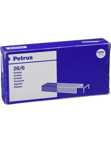 Boîte de 5 000 agrafes cuivrées Petrus 26/6 - Jusqu'à 30 feuilles - Pointe de 6 mm