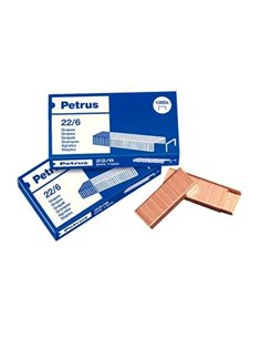 Lot de 4 boîtes de 1 000 agrafes cuivrées 22/6 Petrus - Jusqu'à 30 feuilles - Pointe de 6 mm